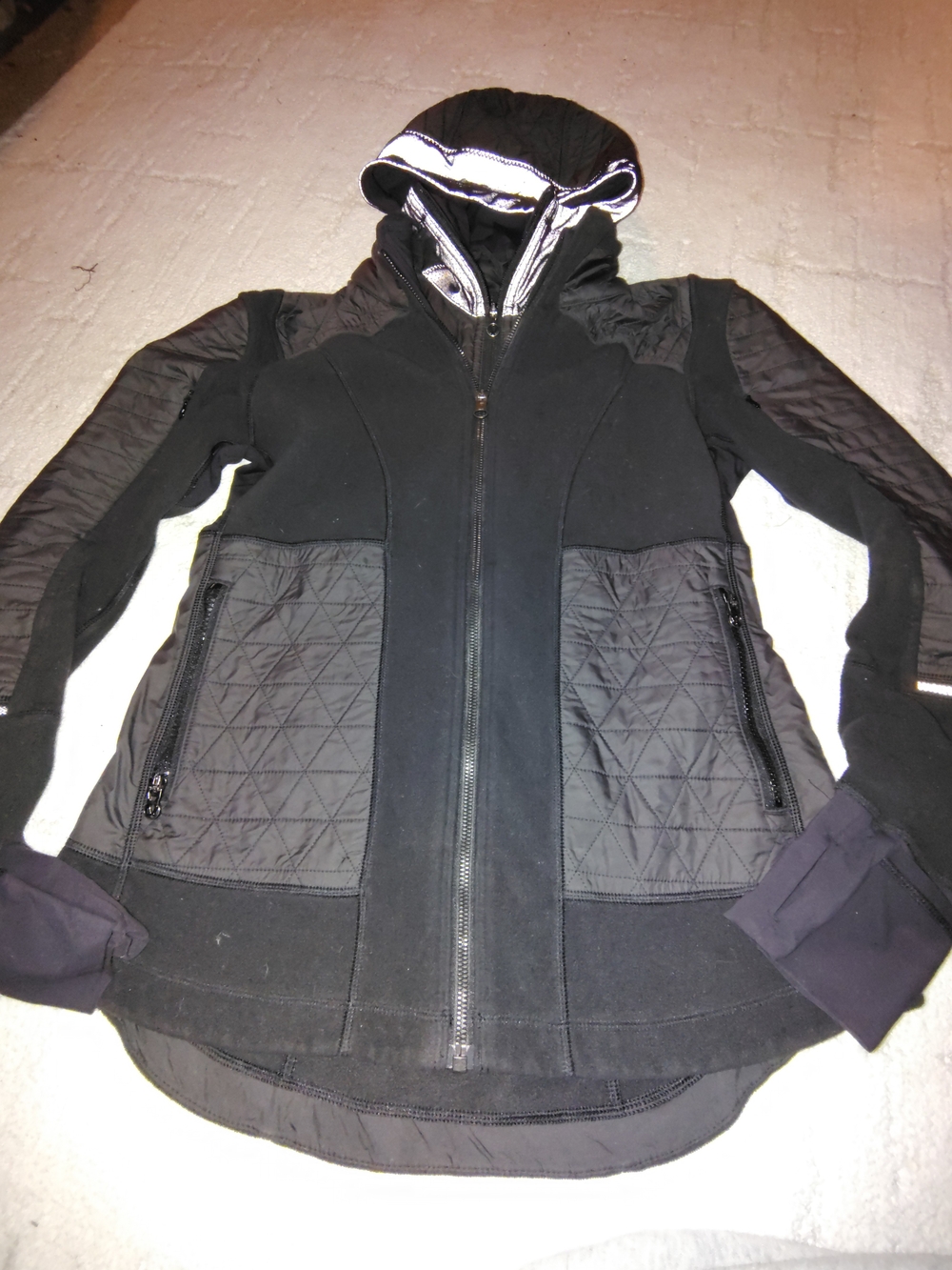 lululemon athletica Black Quilted-Panel Hooded Jacket with Reflective Trim